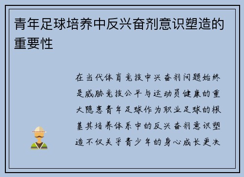 青年足球培养中反兴奋剂意识塑造的重要性